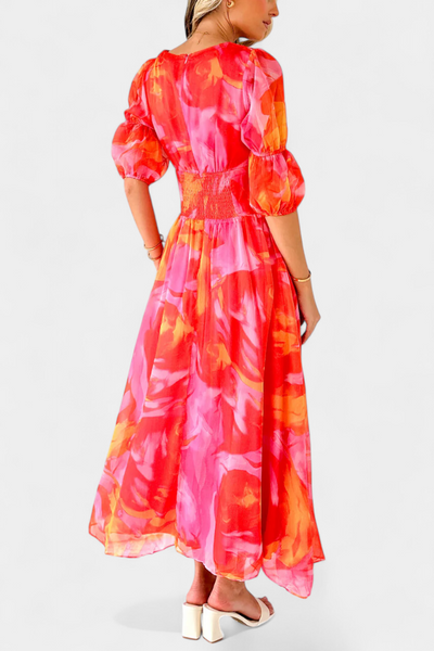 Essja Vestido Maxi de Manga Abullonada con Escote en V