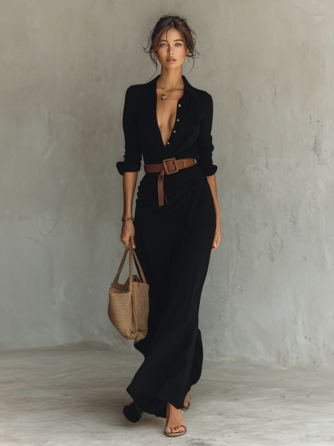 Zaira | Vestido Maxi Largo con Cuello Invertido