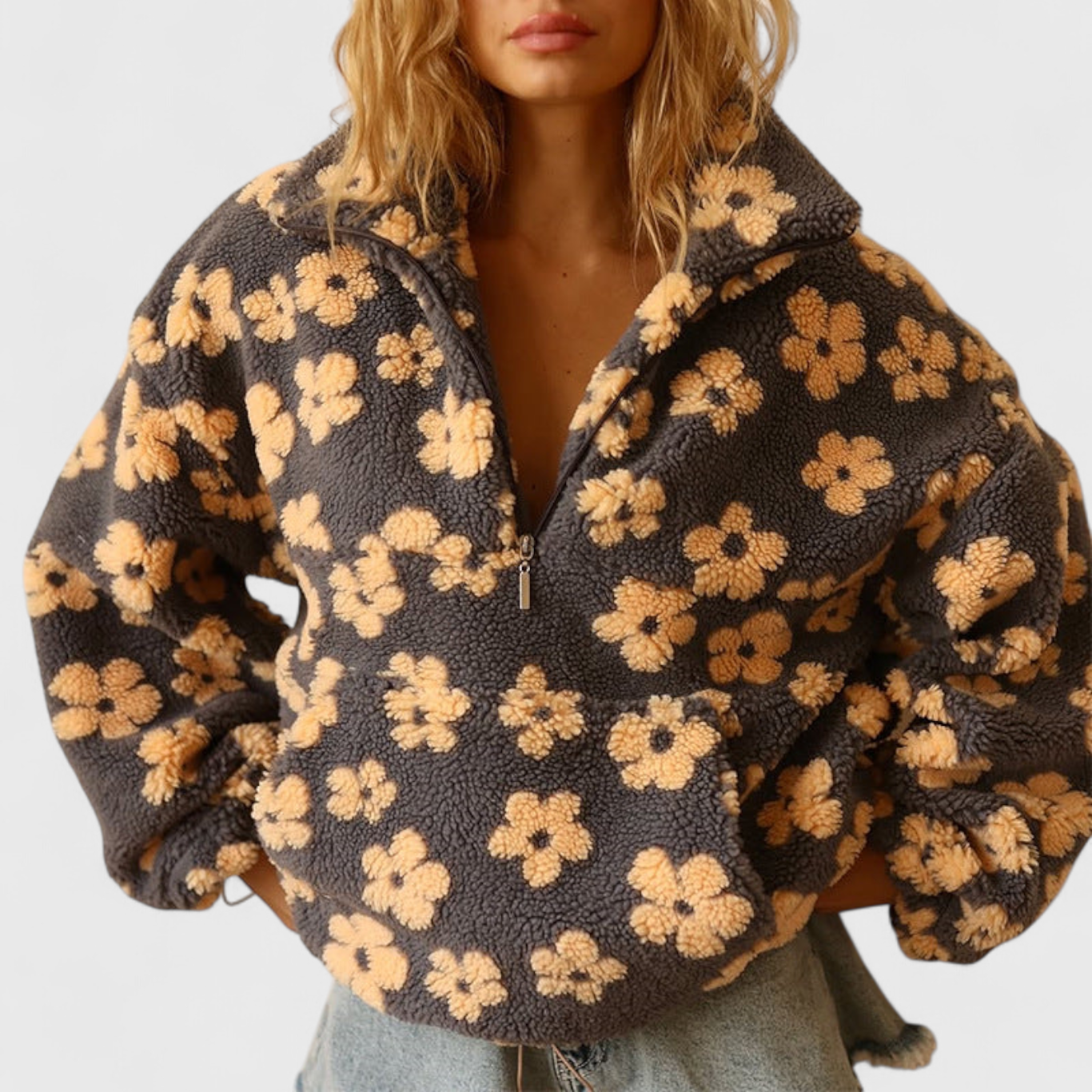 Beatriz | Sudadera polar floral con cremallera