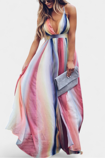 Gretchen Vestido de Rayas Multicolor con Escote en V