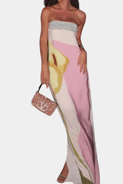 Laura Vestido Sin Tirantes con Estampado Floral