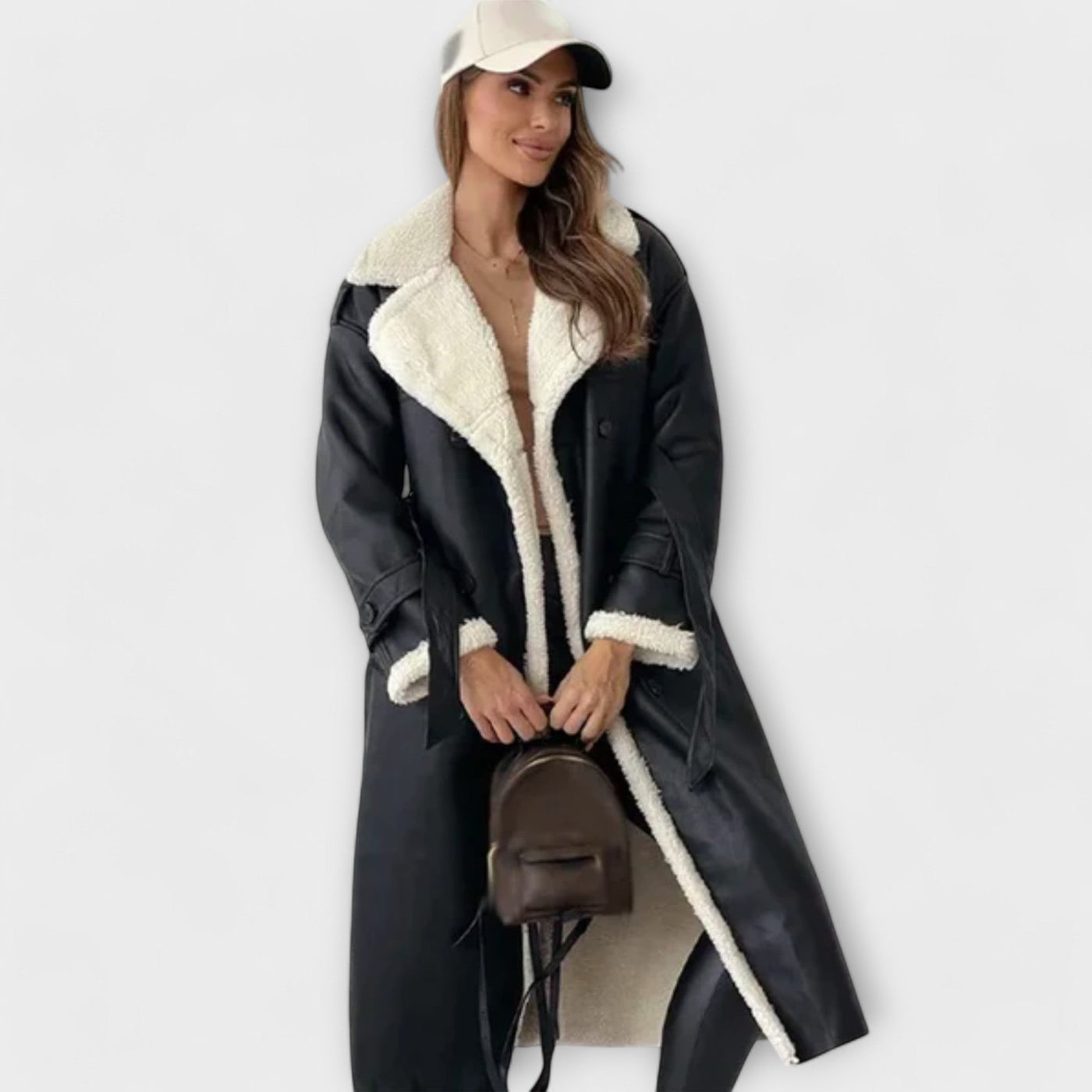 Maria – Abrigo clásico largo con forro de forro polar y cuello de peluche