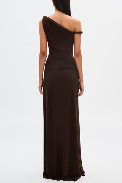 Eranda Vestido Maxi de Malla Drapada Off-Shoulder