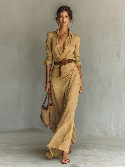 Zaira | Vestido Maxi Largo con Cuello Invertido