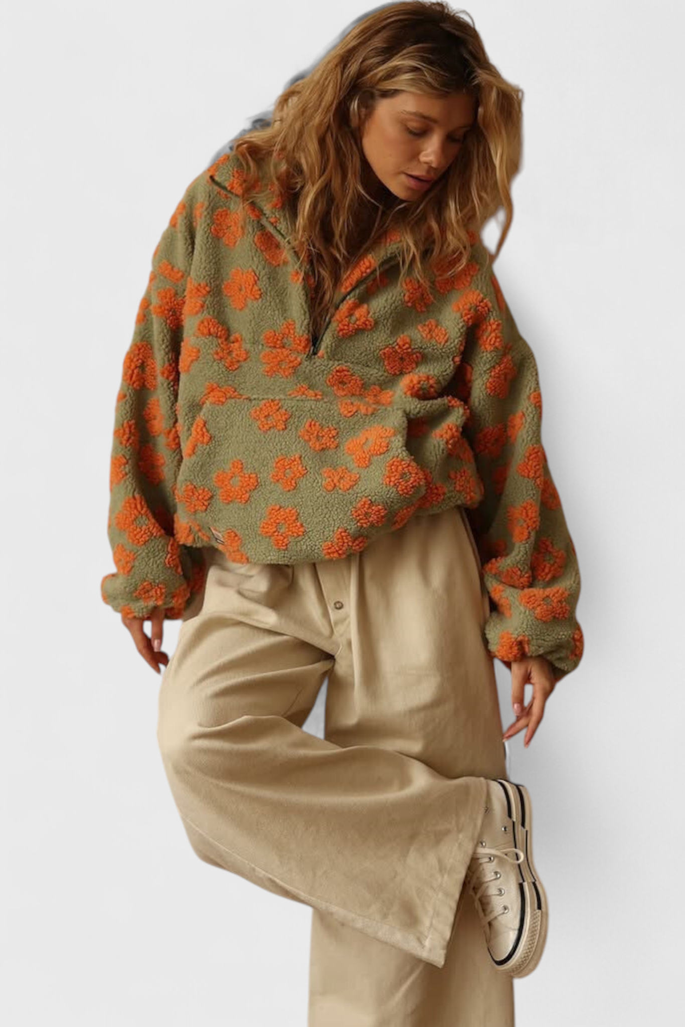 Beatriz | Sudadera polar floral con cremallera