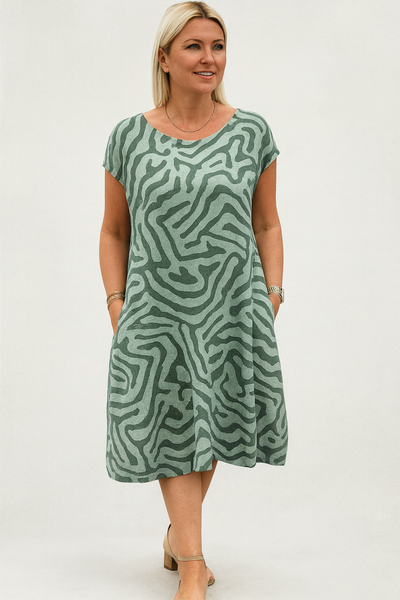 Nelia™ - Vestido de verano con cuello redondo y bonito estampado.